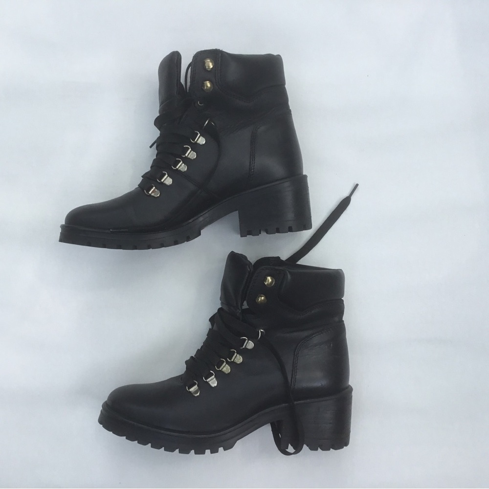 Steve Madden Black Combat Boots Classic Design Galway - Picture 5 of 9